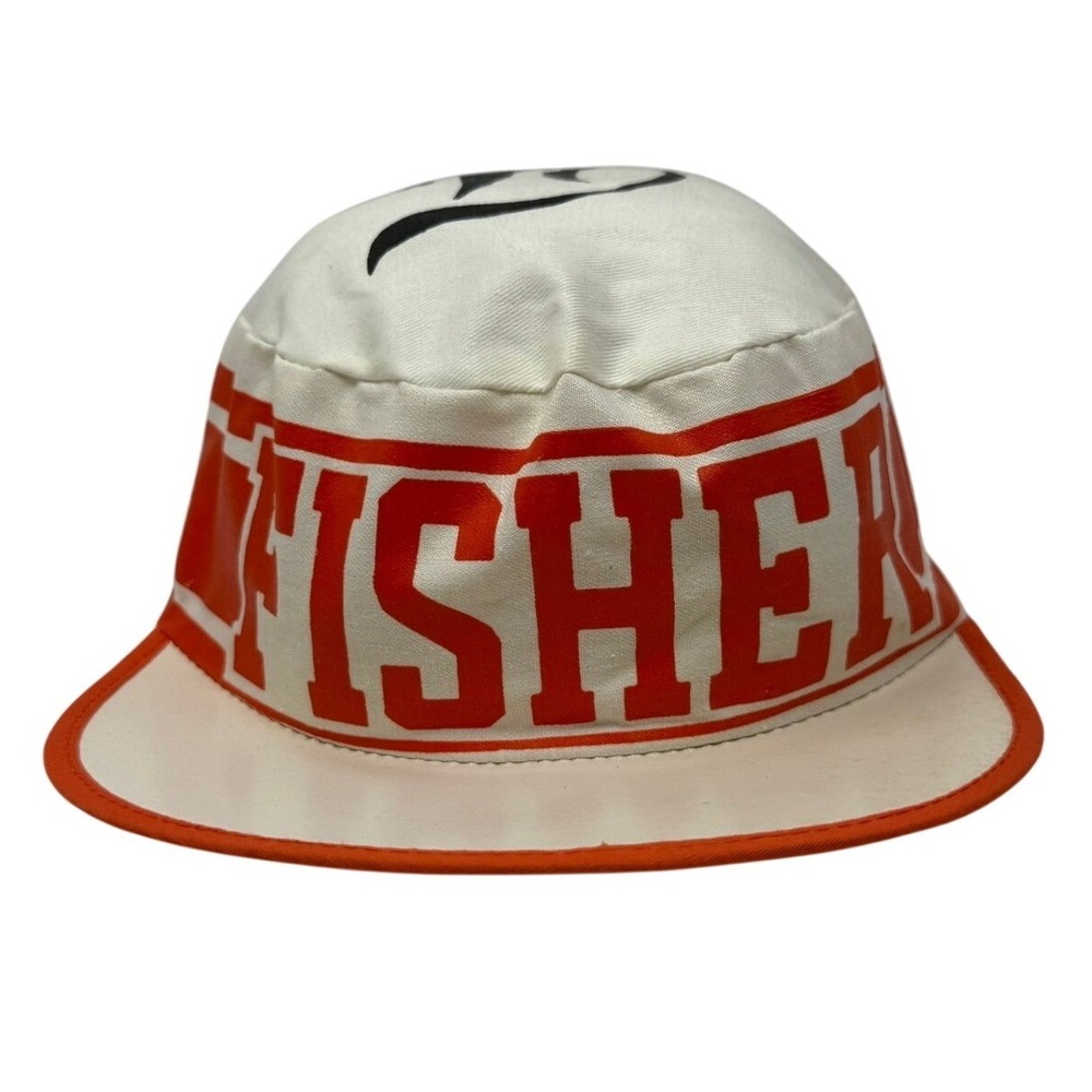 Fisher Hat Mens White Orange Painter Style Cap Script Logo Vintage